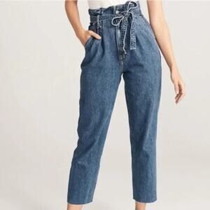 Abercrombie & Fitch Mom Jeans Blue Belted Paper Bag Waist High Rise Size 29/8